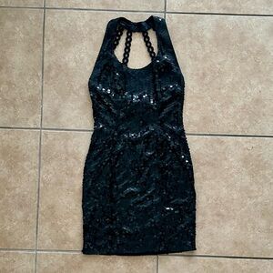 Niteline - Black Sequin Dress with beaded back strap detail